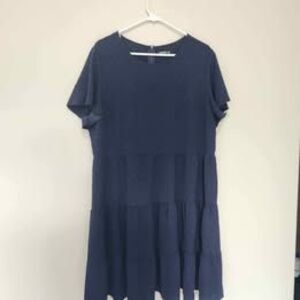 SHEIN Navy Blue Polka Dot Tiered Dress 2XL